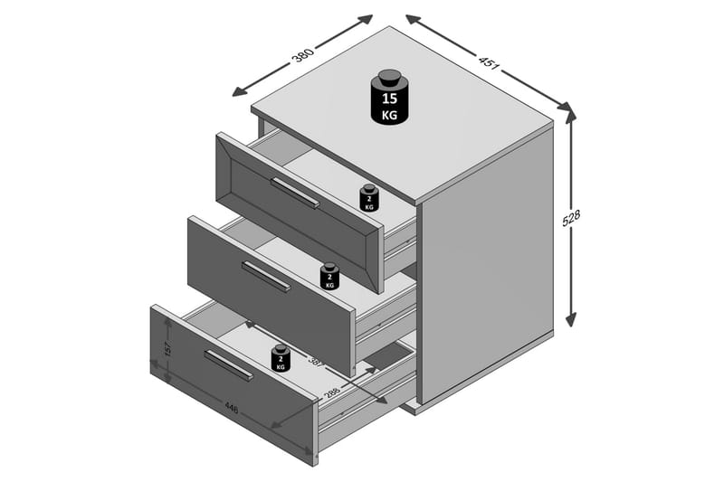 FMD Nattduksbord med 3 lådor vit - Vit - Sängbord - Bord