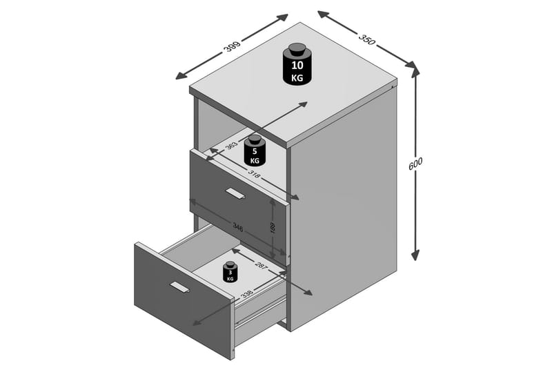 FMD Sängbord med 2 lådor och öppen hylla ek - Beige - Sängbord - Bord