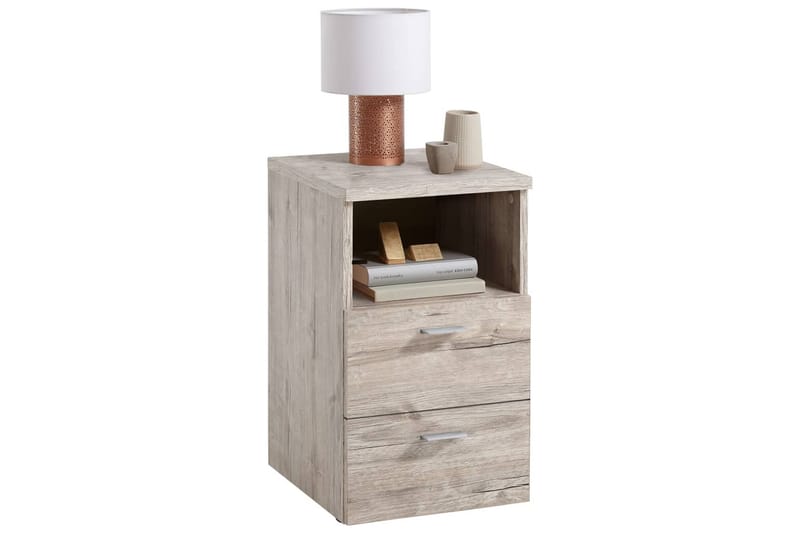 FMD Sängbord med 2 lådor och öppen hylla sandek - Beige - Möbler - Sovrum - Sängbord