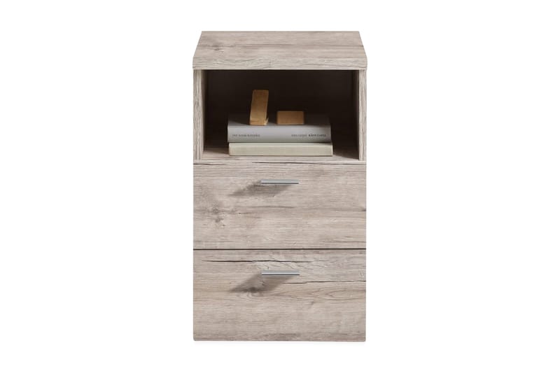 FMD Sängbord med 2 lådor och öppen hylla sandek - Beige - Sängbord - Bord