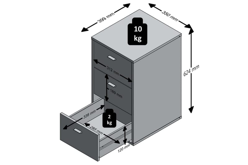 FMD Sängbord med 3 lådor svart - Svart - Sängbord - Bord