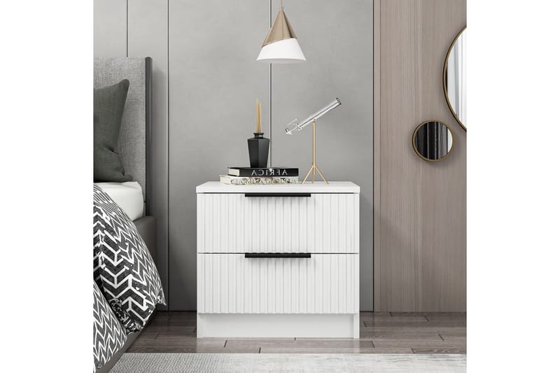 Fruitland Sängbord 54 cm i Trä med Förvaring och Lådor, Vit