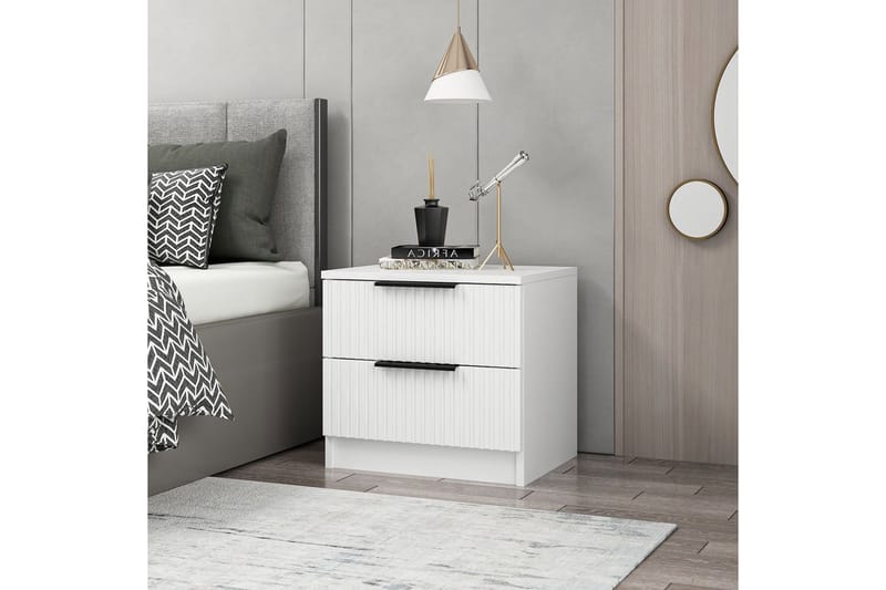 Fruitland Sängbord 54 cm i Trä med Förvaring och Lådor - Vit - Möbler - Sovrum - Sängbord