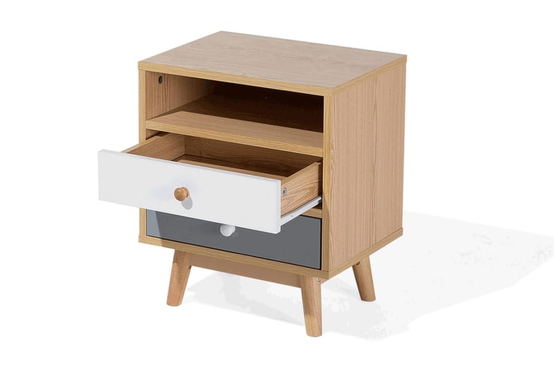 GREUEL Sängbord 40 cm med Förvaring 2 Lådor + Hylla Brun/Vit - Möbler - Sovrum - Sängbord