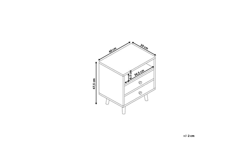 GREUEL Sängbord 40 cm med Förvaring 2 Lådor + Hylla Brun/Vit - Sängbord - Bord