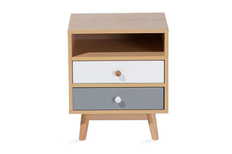 GREUEL Sängbord 40 cm med Förvaring 2 Lådor + Hylla Brun/Vit - Möbler - Sovrum - Sängbord