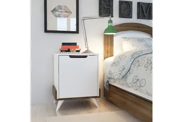 Hejde Sängbord 35 cm med Förvaring Skåp - Vit/Brun - Möbler - Sovrum - Sängbord