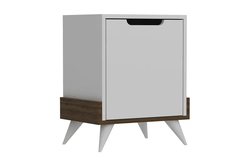 Hejde Sängbord 35 cm med Förvaring Skåp - Vit/Brun - Möbler - Sovrum - Sängbord