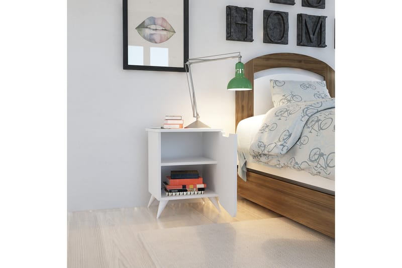 Hejde Sängbord 39 cm med Förvaring Skåp - Vit - Möbler - Sovrum - Sängbord