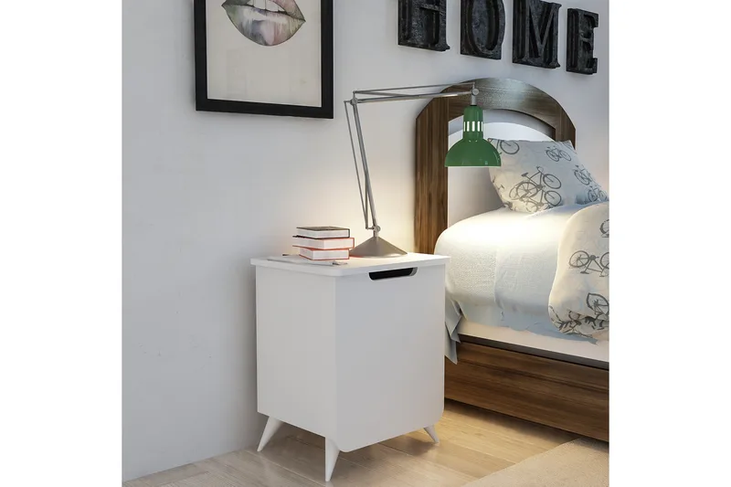 Hejde Sängbord 39 cm med Förvaring Skåp - Vit - Möbler - Sovrum - Sängbord