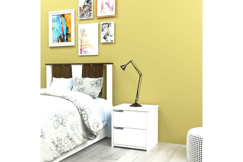 Hejde Sängbord 40 cm med Förvaring 2 Lådor - Vit - Möbler - Sovrum - Sängbord