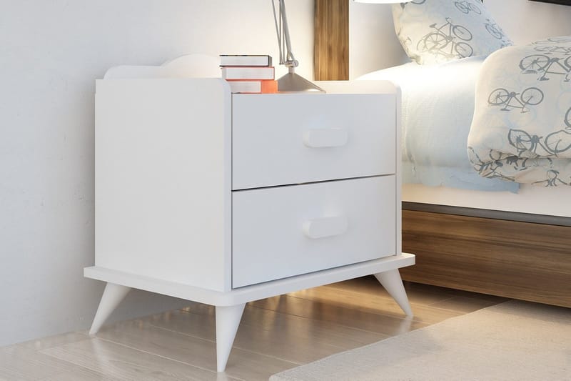 Hejde Sängbord 60 cm med Förvaring 2 Lådor - Vit - Möbler - Sovrum - Sängbord