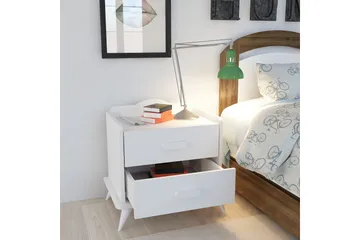 Hejde Sängbord 60 cm med Förvaring 2 Lådor - Vit - Möbler - Sovrum - Sängbord
