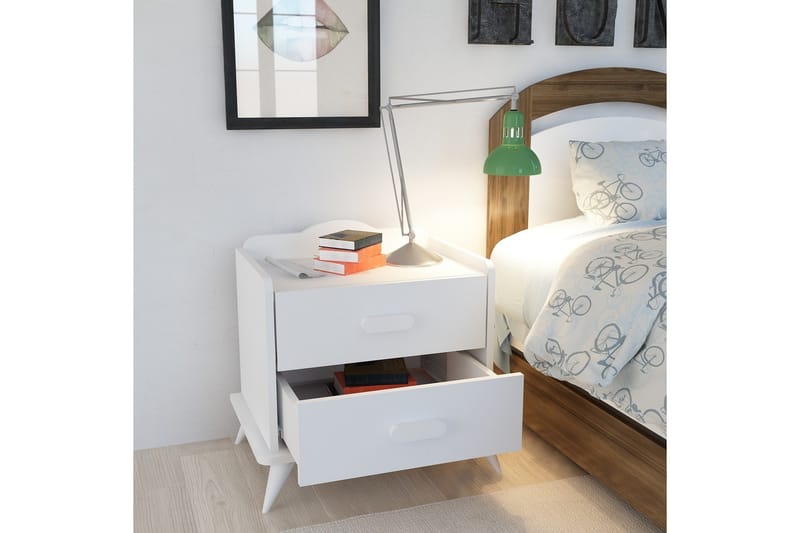 Hejde Sängbord 60 cm med Förvaring 2 Lådor - Vit - Möbler - Sovrum - Sängbord