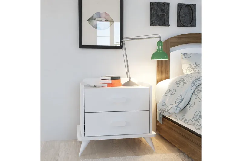 Hejde Sängbord 60 cm med Förvaring 2 Lådor - Vit - Möbler - Sovrum - Sängbord