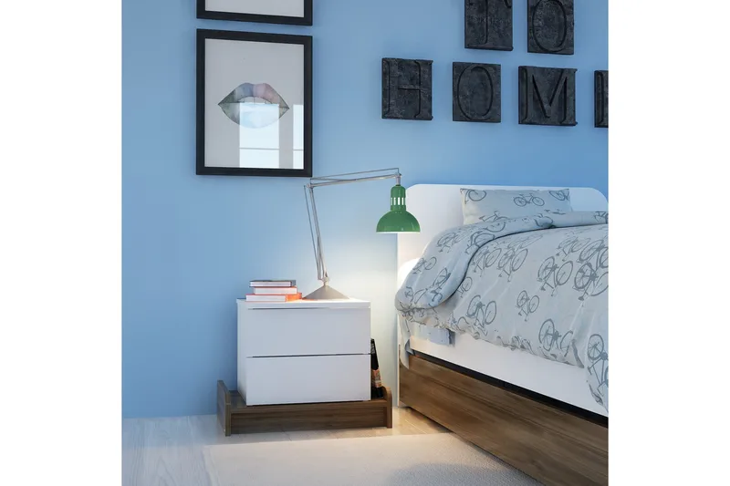 Hejde Sängbord 60 cm med Förvaring 2 Lådor - Vit/Brun - Möbler - Sovrum - Sängbord