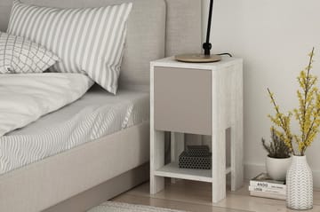 Homitis Sängbord 30 cm med Förvaring Hylla + Lucka - Vit/Trä - Möbler - Sovrum - Sängbord
