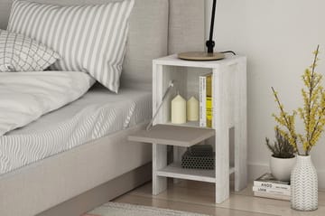 Homitis Sängbord 30 cm med Förvaring Hylla + Lucka - Vit/Trä - Möbler - Sovrum - Sängbord