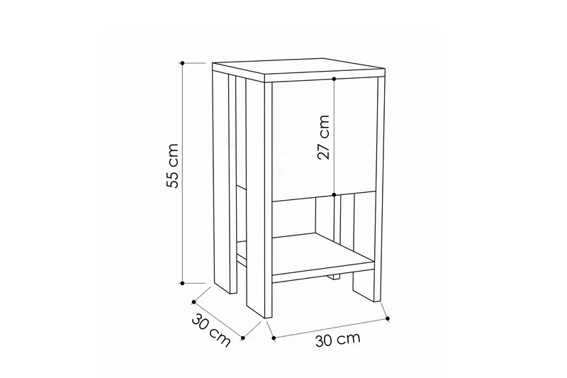 Homitis Sängbord 30 cm med Förvaring Hylla + Lucka - Vit/Trä - Möbler - Sovrum - Sängbord