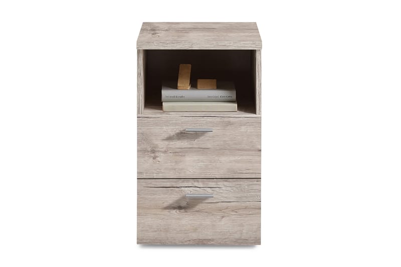 IBLIS Sängbord 35 cm med Förvaring 2 Lådor + Hylla Grå/Natur - Sängbord - Bord
