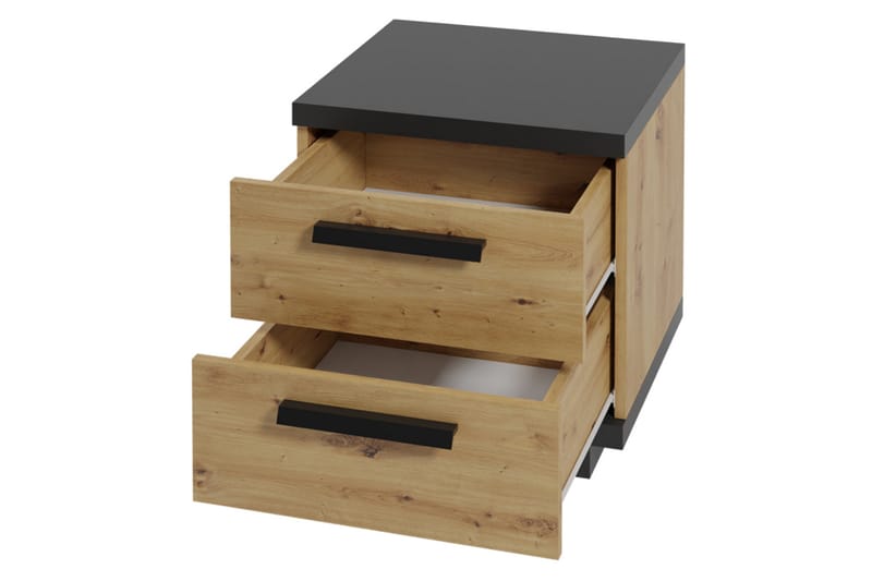 ILMARI Sängbord 40 cm med Förvaring 2 Lådor Ekfärg/Svart - Ek/Svart - Sängbord - Bord