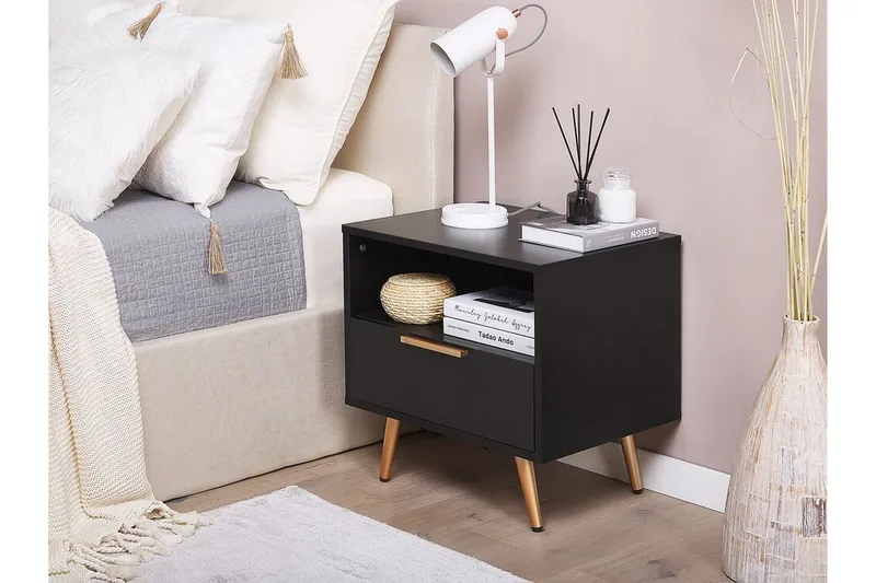 Indio Sängbord 50 cm - Svart/Guld - Möbler - Sovrum - Sängbord