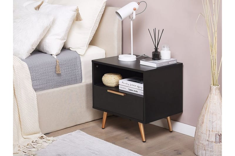 Indio Sängbord 50 cm - Svart/Guld - Möbler - Sovrum - Sängbord