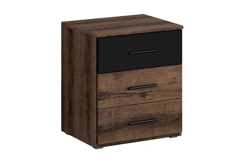 Joannie Sängbord 46 cm med Förvaring  3 Lådor, Trä/Svart