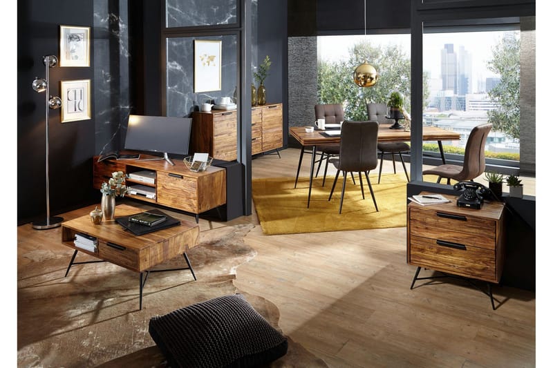 Kimbal Sängbord 60 cm med Förvaring 2 Lådor - Massivt Trä/Svart - Möbler - Sovrum - Sängbord