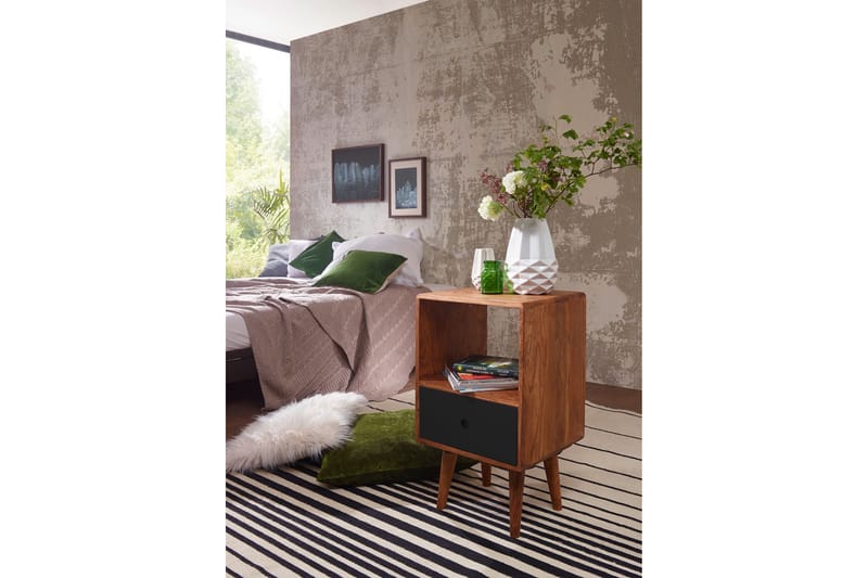 LOSIEWSKI Sängbord 40 cm m Förvaring Låda+Hylla Massivt Trä/ - Möbler - Sovrum - Sängbord