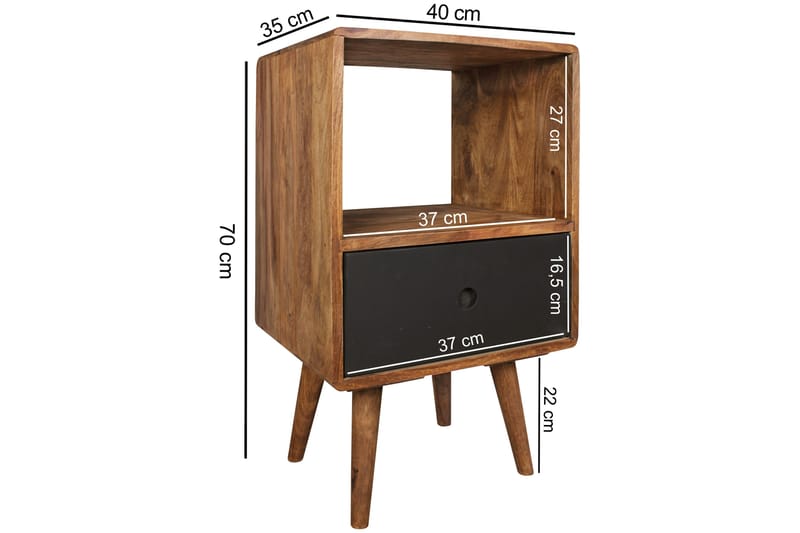 LOSIEWSKI Sängbord 40 cm m Förvaring Låda+Hylla Massivt Trä/ - Sängbord - Bord