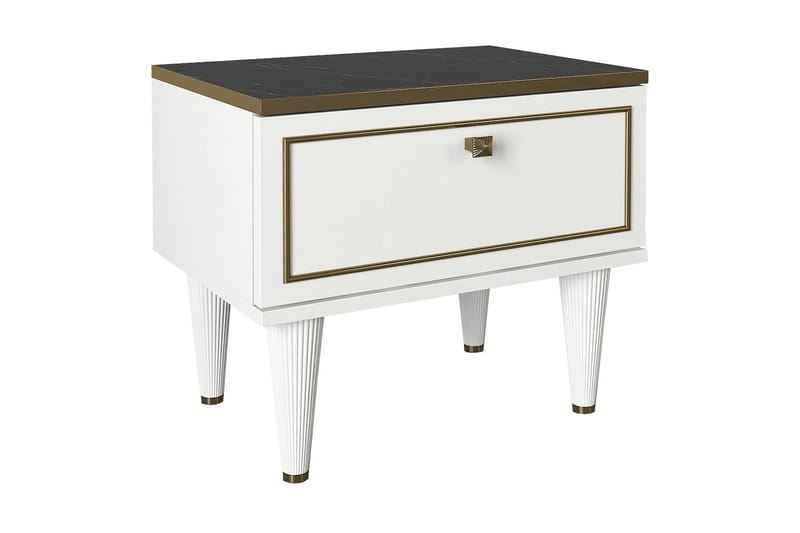 LURKER Sängbord 50 cm med Förvaring Låda Vit/Guld/Svart - Marmorbord - Sängbord - Bord