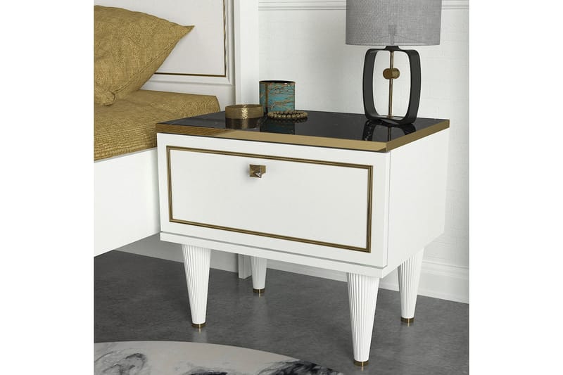 LURKER Sängbord 50 cm med Förvaring Låda Vit/Guld/Svart - Bord - Sängbord - Marmorbord