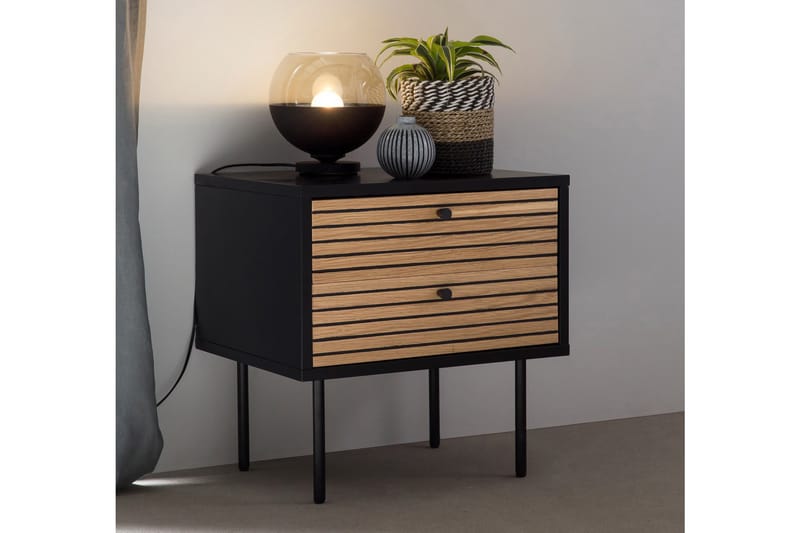 MAHOMET Sängbord 50x40 cm Svart/Ekfaner - Sängbord - Bord