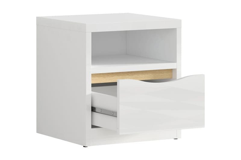 MATHA Sängbord 42 cm med Förvaring Hylla+Låda Natur/Vit Högg - Sängbord - Bord