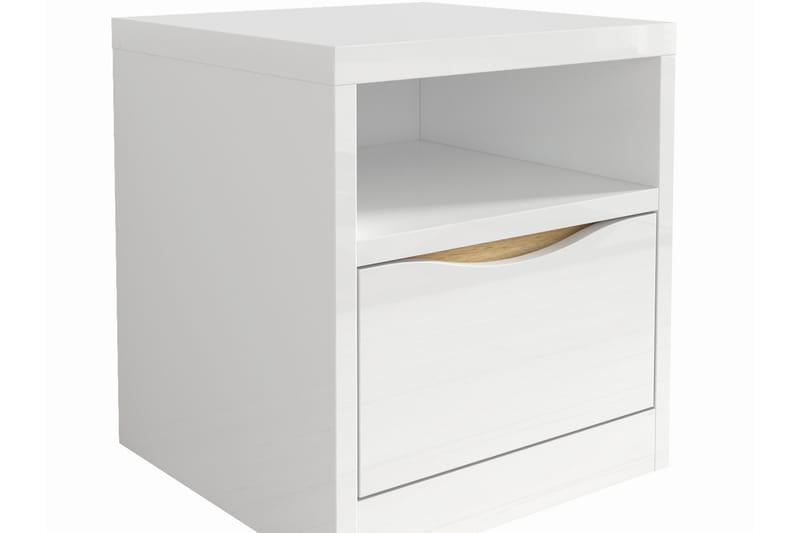 MATHA Sängbord 42 cm med Förvaring Hylla+Låda Natur/Vit Högg - Sängbord - Bord