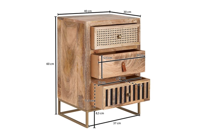 MAZI Sängbord 30 cm Rektangulär Brun - Möbler - Sovrum - Sängbord