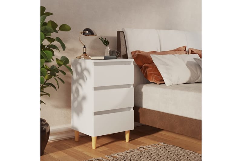 Sängbord med ben i massivt trä 2 st vit 40x30x69 cm - Vit - Sängbord - Bord
