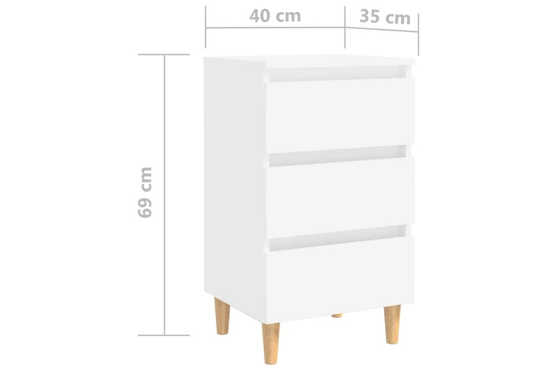 Sängbord med ben i massivt trä 2 st vit 40x30x69 cm - Vit - Sängbord - Bord
