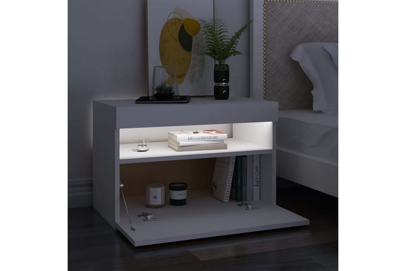 Sängbord med LED-belysning 2 st vit 60x35x40 cm spånskiva - Vit - Sängbord - Bord