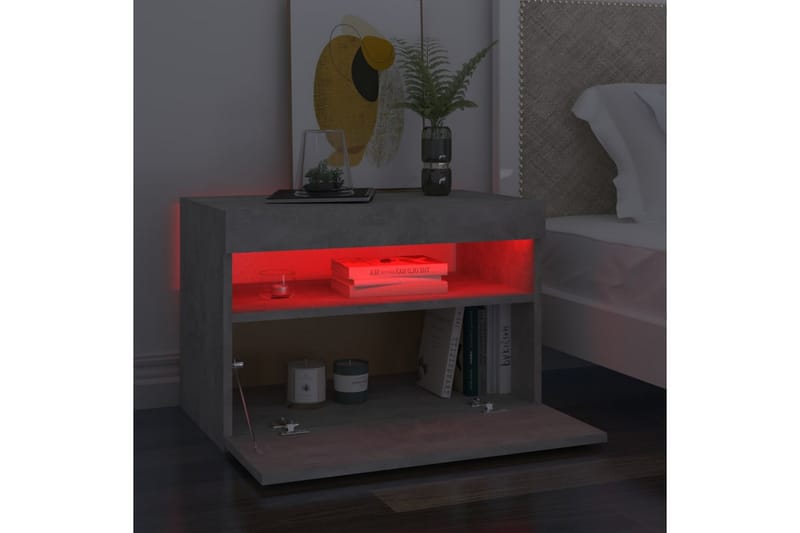 Sängbord med LED-belysning betonggrå 60x35x40 cm - Grå - Sängbord - Bord