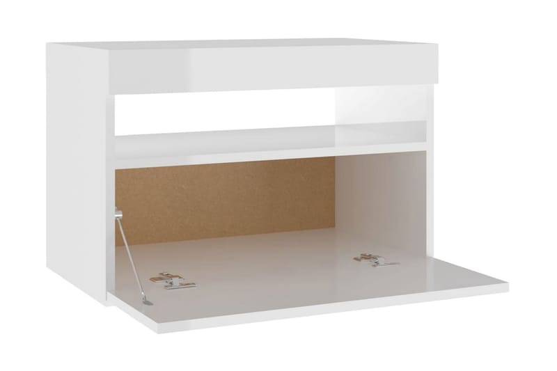 Sängbord med LED-belysning vit högglans 60x35x40 cm - Vit - Sängbord - Bord