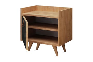 Mod Design Sängbord 50 cm med Förvaring Skåp Läderbeslag - Grå/Trä - Möbler - Sovrum - Sängbord
