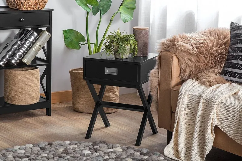 Mondejar Sängbord 40 cm med Förvaring Låda - Svart - Möbler - Sovrum - Sängbord