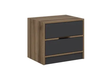 Munna Sängbord & Nattduksbord 54 cm med Trä- och Valnötsutseende, Förvaring med Lådor - Brun - Möbler - Sovrum - Sängbord
