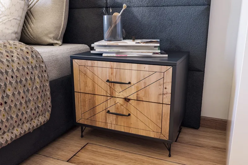 Myrvallen Sängbord 50 cm med Förvaring 2 Lådor - Grå/Brun - Möbler - Sovrum - Sängbord