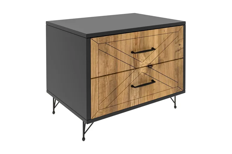 Myrvallen Sängbord 50 cm med Förvaring 2 Lådor - Grå/Brun - Möbler - Sovrum - Sängbord