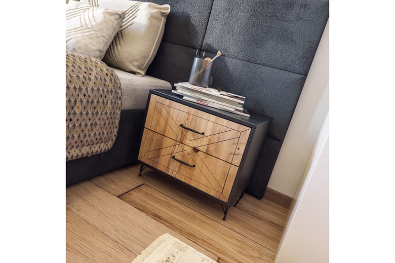 Myrvallen Sängbord 50 cm med Förvaring 2 Lådor - Grå/Brun - Möbler - Sovrum - Sängbord