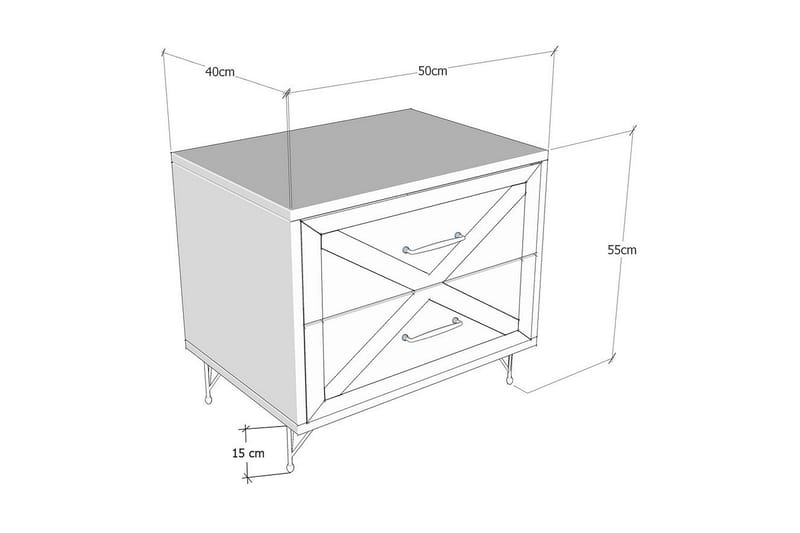 Myrvallen Sängbord 50 cm med Förvaring 2 Lådor - Grå/Brun - Möbler - Sovrum - Sängbord