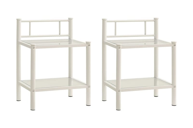Nattduksbord 2 st vit och transparent metall och glas - Vit - Sängbord - Bord